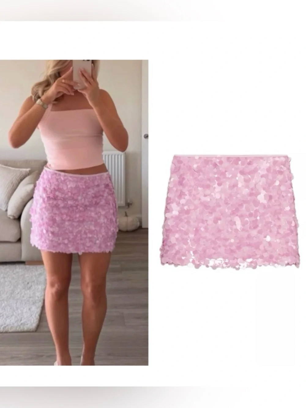 New ZARA Pink Sequin Mini Skirt